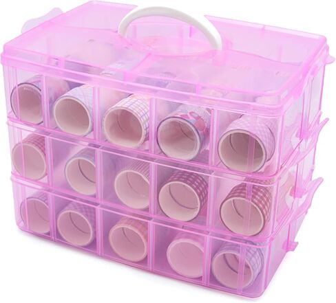 Adjustable Washi Tape Box, Stackable Craft Storage, with 30 Compartments, Arts and Craft, Ribbons Finger Safty Dispenser (Blue) in Saudi Arabia