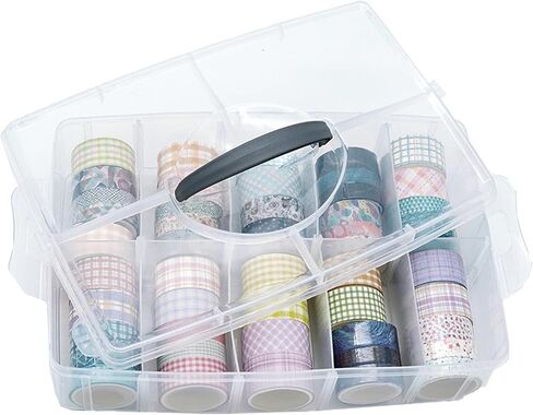 Adjustable Washi Tape Box, Stackable Craft Storage, with 30 Compartments, Arts and Craft, Ribbons Finger Safty Dispenser (Blue) in Saudi Arabia