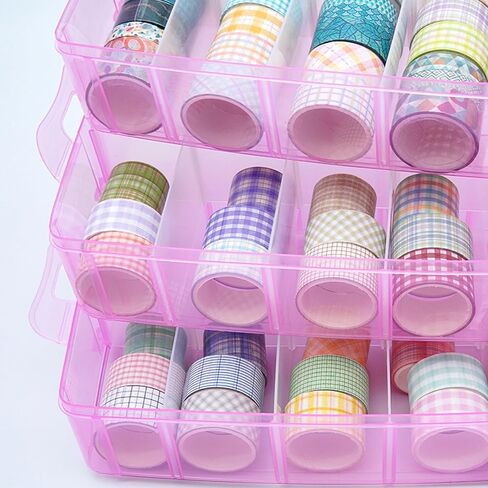 Adjustable Washi Tape Box, Stackable Craft Storage, with 30 Compartments, Arts and Craft, Ribbons Finger Safty Dispenser (Blue) in Saudi Arabia