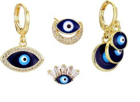 مجموعة أقراط العين للنساء، أقراط عين شريرة لطيفة للفتيات، أقراط متدلية على شكل عين الشيطان لا تسبب الحساسية، أقراط متدلية بوهيمية للعين الزرقاء، أقراط على شكل عين. in Kuwait