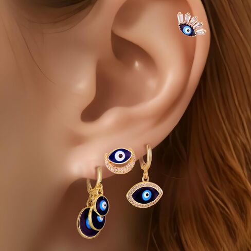 مجموعة أقراط العين للنساء، أقراط عين شريرة لطيفة للفتيات، أقراط متدلية على شكل عين الشيطان لا تسبب الحساسية، أقراط متدلية بوهيمية للعين الزرقاء، أقراط على شكل عين. in Kuwait