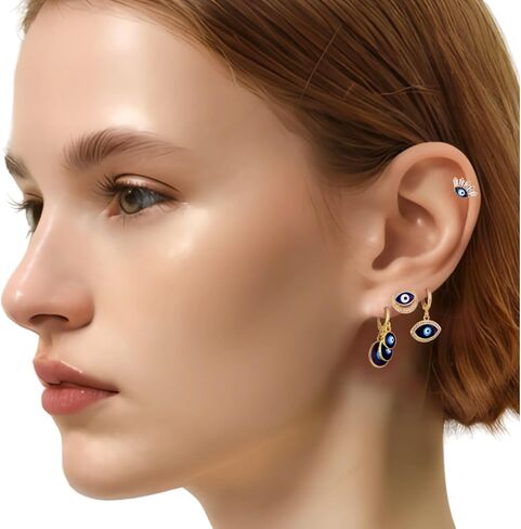 مجموعة أقراط العين للنساء، أقراط عين شريرة لطيفة للفتيات، أقراط متدلية على شكل عين الشيطان لا تسبب الحساسية، أقراط متدلية بوهيمية للعين الزرقاء، أقراط على شكل عين. in Kuwait