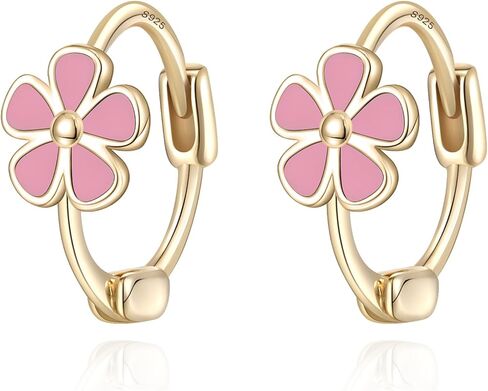 925 فضة زهرة هوب أقراط للنساء الفتيات هيبوالرجينيك صغيرة صغيرة Huggie الأطواق زهرة أقراط مجوهرات هدايا in Kuwait