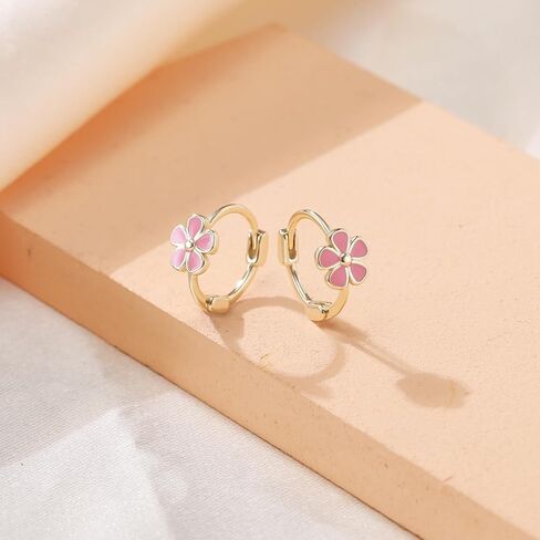 925 فضة زهرة هوب أقراط للنساء الفتيات هيبوالرجينيك صغيرة صغيرة Huggie الأطواق زهرة أقراط مجوهرات هدايا in Kuwait