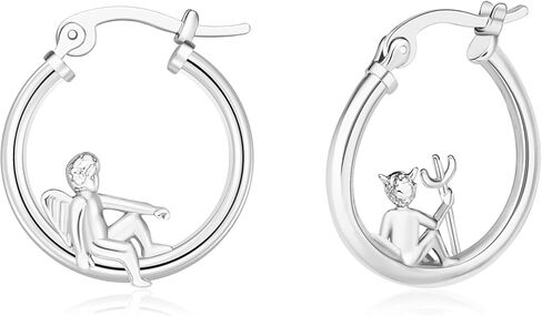 Plikin Angel Devil Mismatched Earrings for Girl 14K Gold Plated Copper Angel Devil Hoop Earrings in Saudi Arabia