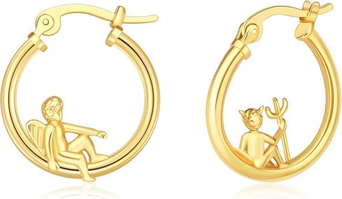 Plikin Angel Devil Mismatched Earrings for Girl 14K Gold Plated Copper Angel Devil Hoop Earrings in Saudi Arabia