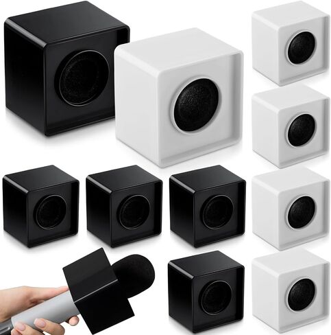 10 Pcs Microphone Flag Station Portable Square Cube ABS Foam Mic Flag Logo Studio Equipment Microphone Accessories for Reporter Host Interview (White, Black) in Kuwait