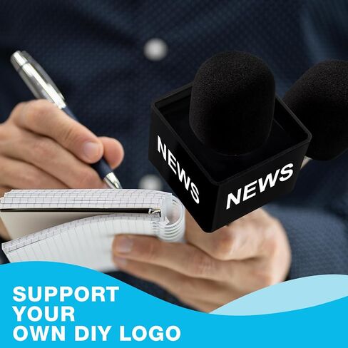 10 Pcs Microphone Flag Station Portable Square Cube ABS Foam Mic Flag Logo Studio Equipment Microphone Accessories for Reporter Host Interview (White, Black) in Kuwait
