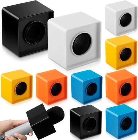 10 Pcs Microphone Flag Station Portable Square Cube ABS Foam Mic Flag Logo Studio Equipment Microphone Accessories for Reporter Host Interview (White, Black) in Kuwait