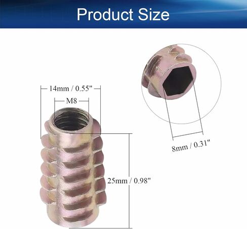 Yinpecly M4 x 8 مللي متر الخيوط إدراج المكسرات سبائك الزنك عرافة المقبس M4 المواضيع الداخلية 0.31 بوصة طول لهجة برونزية 30 قطعة in Saudi Arabia