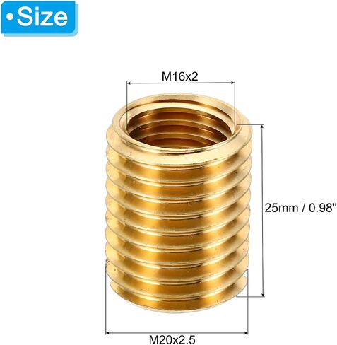 PATIKIL Brass Threaded Repair Insert Nut, 2 Pcs M20x2.5 Male to M16x2 Female Thread Sleeve Inserts Reducing Nut Adapter Reducer Screw Sleeves 25mm in Saudi Arabia