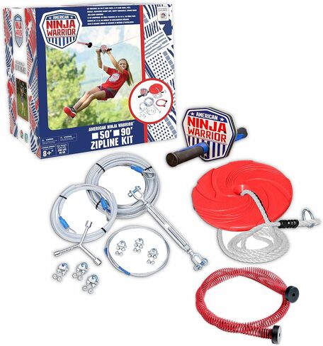 AnW American Ninja Warrior 50 ft Zipline with Spring Brake - Kids Zip line Kit - Great Zipline Kit for Kids and Teens - Recommended Ages 8+ in Saudi Arabia