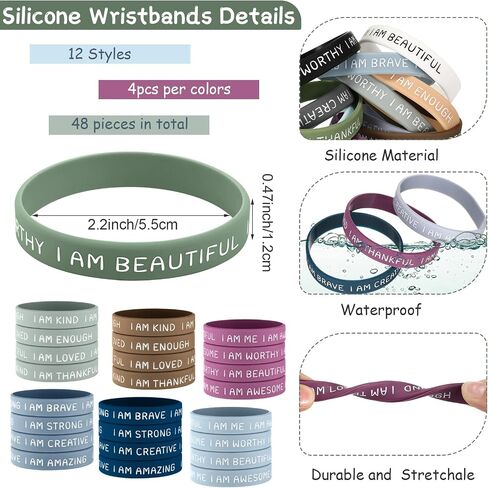 HyDren 48 Pieces Inspirational Wristbands Motivational Silicone Bracelets Bulk Positive Affirmation Rubber Bracelets Gift for Students Teachers School Prizes, 2.56 Inch in Saudi Arabia