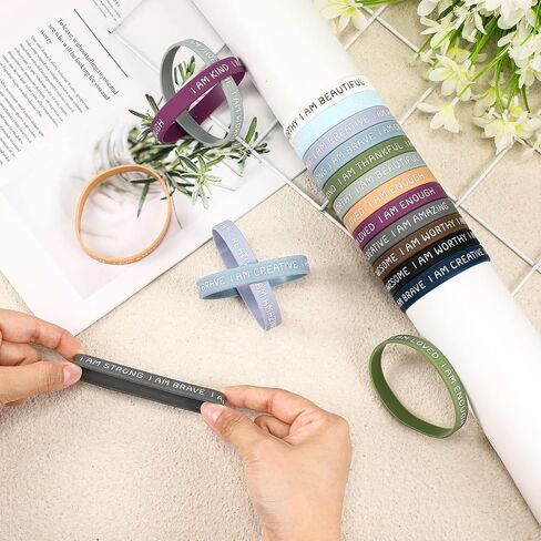 HyDren 48 Pieces Inspirational Wristbands Motivational Silicone Bracelets Bulk Positive Affirmation Rubber Bracelets Gift for Students Teachers School Prizes, 2.56 Inch in Saudi Arabia