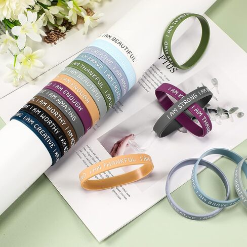 HyDren 48 Pieces Inspirational Wristbands Motivational Silicone Bracelets Bulk Positive Affirmation Rubber Bracelets Gift for Students Teachers School Prizes, 2.56 Inch in Saudi Arabia