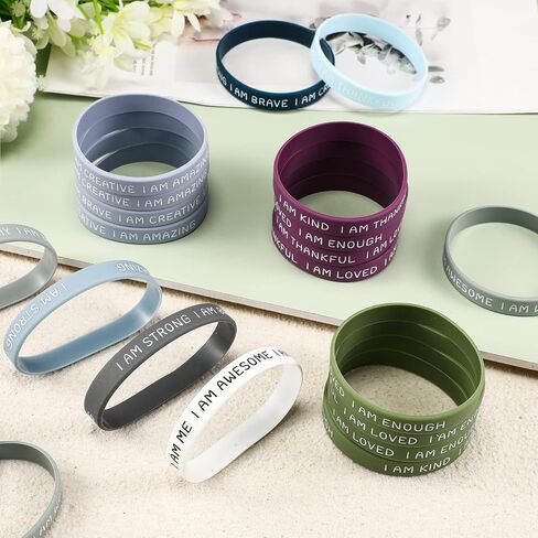 HyDren 48 Pieces Inspirational Wristbands Motivational Silicone Bracelets Bulk Positive Affirmation Rubber Bracelets Gift for Students Teachers School Prizes, 2.56 Inch in Saudi Arabia