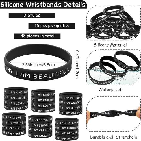 HyDren 48 Pieces Inspirational Wristbands Motivational Silicone Bracelets Bulk Positive Affirmation Rubber Bracelets Gift for Students Teachers School Prizes, 2.56 Inch in Saudi Arabia