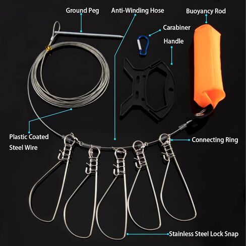 Goture Fishing Stringer Live Fish Lock, Stainless Steel Fish Stringer Clip, Big Fish Wire Rope Cable with Float and Plastic Handle, Fishing Holder Kit with High Strength 10 Snaps/Buckles in Saudi Arabia
