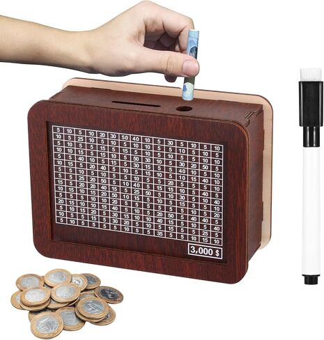 حصالة بيجي للأطفال، حصالة عملات معدنية حصالة خشبية مع هدف العد، بنوك آمنة لتوفير العملات المعدنية، حصالات نقدية للمنزل، هدايا للأولاد، حصالات أموال الأطفال - بني داكن (3000 دولار) in Kuwait