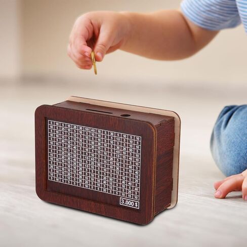 حصالة بيجي للأطفال، حصالة عملات معدنية حصالة خشبية مع هدف العد، بنوك آمنة لتوفير العملات المعدنية، حصالات نقدية للمنزل، هدايا للأولاد، حصالات أموال الأطفال - بني داكن (3000 دولار) in Kuwait