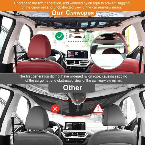 شبكة شحن سقف السيارة ومجموعة جيب شبكية - جيب تخزين مثالي للسيارة وشبكة شحن لتنظيم السيارة، إبزيم عريض من النايلون قابل للتعديل، مثالي لسيارات الدفع الرباعي، ورحلات الطريق، والتخييم، والمزيد، 81.28 سم × 55.88 سم in Kuwait