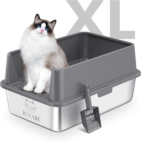 Stainless Steel Cat Litter Box with High Sides Lid, Extra Large XL Litter Box for Big Cats,Enclosed Metal Kitty Litter Box with Anti-Leakage Enclosure, Non-Stick, Odorless,Scoop Included (Dark Grey) in Saudi Arabia