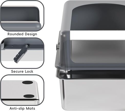 Stainless Steel High Sided Cat Litter Box, Extra Large Cat Litter Box Enclosure for Big Multiple Cats with Lid, Easy to Clean, Gray Non-Sticky, Include Litter Mat & Scoop (24''x16''x6'') in Saudi Arabia