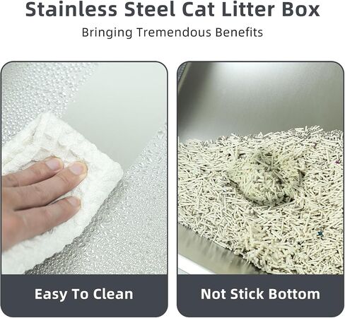 Stainless Steel High Sided Cat Litter Box, Extra Large Cat Litter Box Enclosure for Big Multiple Cats with Lid, Easy to Clean, Gray Non-Sticky, Include Litter Mat & Scoop (24''x16''x6'') in Saudi Arabia