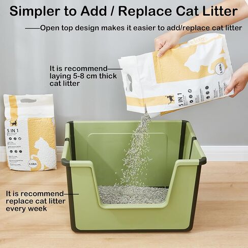 Suhaco Open Top Cat Litter Box with Scoop 19.7 * 15.7 * 11.8 Inches Suit for Kitten and Medium Cats Foldable Cat Litter Tray Green in Saudi Arabia