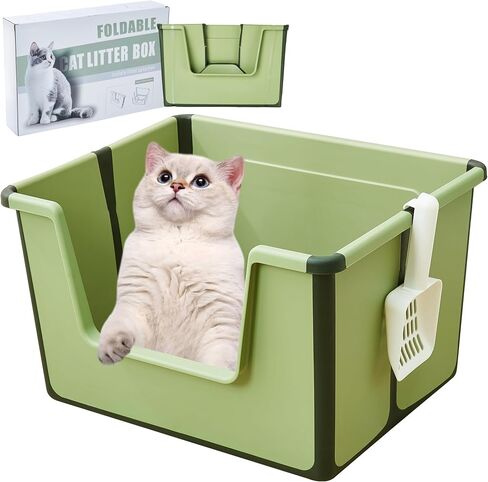 Suhaco Open Top Cat Litter Box with Scoop 19.7 * 15.7 * 11.8 Inches Suit for Kitten and Medium Cats Foldable Cat Litter Tray Green in Saudi Arabia