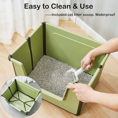 Suhaco Open Top Cat Litter Box with Scoop 19.7 * 15.7 * 11.8 Inches Suit for Kitten and Medium Cats Foldable Cat Litter Tray Green in Saudi Arabia