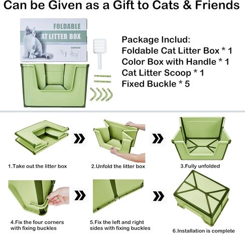 Suhaco Open Top Cat Litter Box with Scoop 19.7 * 15.7 * 11.8 Inches Suit for Kitten and Medium Cats Foldable Cat Litter Tray Green in Saudi Arabia