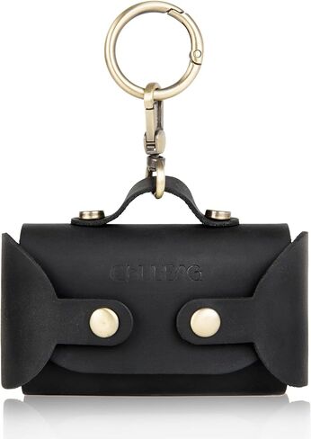 موزع أكياس براز الكلاب مصنوع يدويًا من الجلد - أنيق ومتين مع حزام مرفق لمشاية الكلاب، ويتميز بمشبك معدني نحاسي باللون الأسود الفحمي in Kuwait