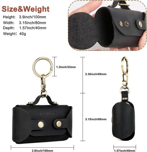 موزع أكياس براز الكلاب مصنوع يدويًا من الجلد - أنيق ومتين مع حزام مرفق لمشاية الكلاب، ويتميز بمشبك معدني نحاسي باللون الأسود الفحمي in Kuwait