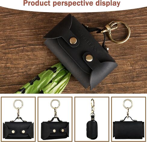 موزع أكياس براز الكلاب مصنوع يدويًا من الجلد - أنيق ومتين مع حزام مرفق لمشاية الكلاب، ويتميز بمشبك معدني نحاسي باللون الأسود الفحمي in Kuwait