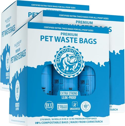 Bulldogology Biodegradable Dog Poop Bags - 120 Count, 8 Rolls, Unscented, Leakproof, Eco-Friendly in Saudi Arabia
