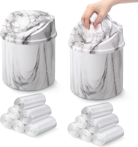 2 Pcs Mini Desk Trash Garbage Can with Lid and 360 Pcs Trash Bags 0.5 Gallon Tiny Countertop Waste Basket Desktop Trash Bin for Bathroom Kitchen Office Table (Blue,Swing Lid) in Saudi Arabia