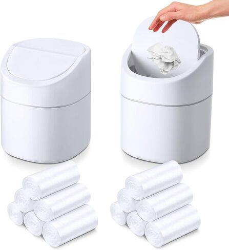 2 Pcs Mini Desk Trash Garbage Can with Lid and 360 Pcs Trash Bags 0.5 Gallon Tiny Countertop Waste Basket Desktop Trash Bin for Bathroom Kitchen Office Table (Blue,Swing Lid) in Saudi Arabia