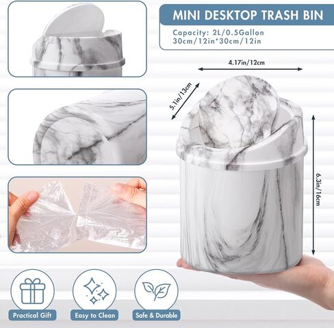 2 Pcs Mini Desk Trash Garbage Can with Lid and 360 Pcs Trash Bags 0.5 Gallon Tiny Countertop Waste Basket Desktop Trash Bin for Bathroom Kitchen Office Table (Blue,Swing Lid) in Saudi Arabia