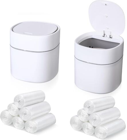 2 Pcs Mini Desk Trash Garbage Can with Lid and 360 Pcs Trash Bags 0.5 Gallon Tiny Countertop Waste Basket Desktop Trash Bin for Bathroom Kitchen Office Table (Blue,Swing Lid) in Saudi Arabia