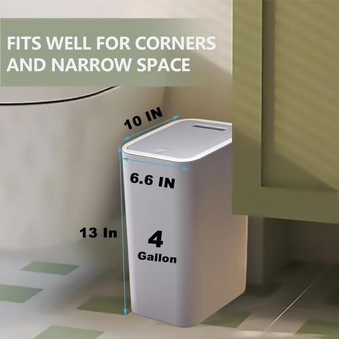 2 Pack Slim Space-Saving Trash Can with Press Top Lid, 15L 4 Gallon Durable Plastic Garbage Bin for Kitchen, Bathroom, RV, Office, Small Container Wastebasket for Narrow Spaces (2 Pcs Black) in Saudi Arabia