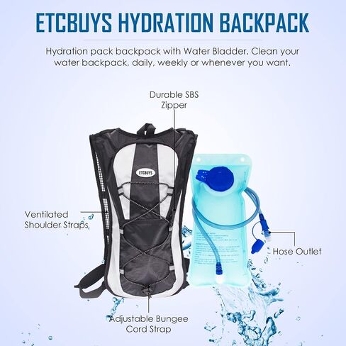 Hiking Backpack - Water Backpack -Rave Hydration Backpack - Insulated Water Bladder - Lightweight Hydration Bag Day Pack for Running, Biking, Festivals,Leak-Proof, BPA-Free in Saudi Arabia