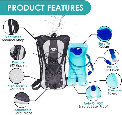 Hiking Backpack - Water Backpack -Rave Hydration Backpack - Insulated Water Bladder - Lightweight Hydration Bag Day Pack for Running, Biking, Festivals,Leak-Proof, BPA-Free in Saudi Arabia