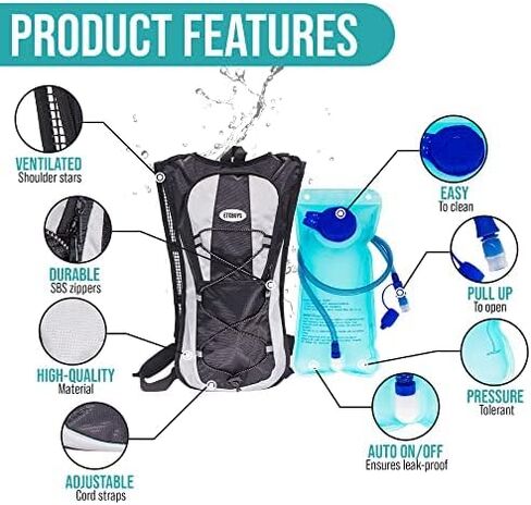 Hiking Backpack - Water Backpack -Rave Hydration Backpack - Insulated Water Bladder - Lightweight Hydration Bag Day Pack for Running, Biking, Festivals,Leak-Proof, BPA-Free in Saudi Arabia