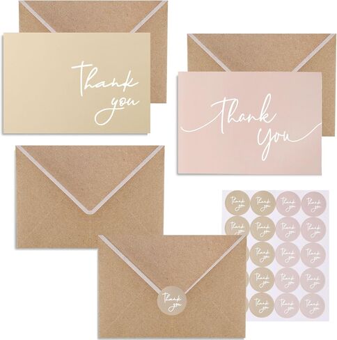 100 PK Bulk Thank You Cards with Envelopes - 5 x 3.5 Inches Wedding Thank You Cards Baby Shower Bridal Shower Personalized Thank You Notes for Small Business Graduation Funeral Birthday (2 colors) in Saudi Arabia