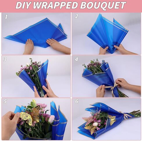 469 قطعة من ورق تغليف الزهور من Oleitodh - ورق باقة زهور مقاوم للماء، شريط من الساتان بطول 60 قدمًا، 36 قطعة من الفراشات ثلاثية الأبعاد 50 قطعة من دبابيس الزهور لهدايا عيد ميلاد الزفاف DIY (19 لونًا) in Kuwait