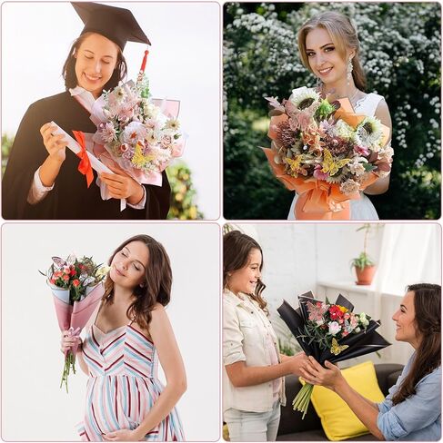 469 قطعة من ورق تغليف الزهور من Oleitodh - ورق باقة زهور مقاوم للماء، شريط من الساتان بطول 60 قدمًا، 36 قطعة من الفراشات ثلاثية الأبعاد 50 قطعة من دبابيس الزهور لهدايا عيد ميلاد الزفاف DIY (19 لونًا) in Kuwait