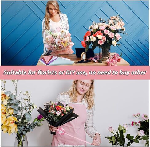 469 قطعة من ورق تغليف الزهور من Oleitodh - ورق باقة زهور مقاوم للماء، شريط من الساتان بطول 60 قدمًا، 36 قطعة من الفراشات ثلاثية الأبعاد 50 قطعة من دبابيس الزهور لهدايا عيد ميلاد الزفاف DIY (19 لونًا) in Kuwait