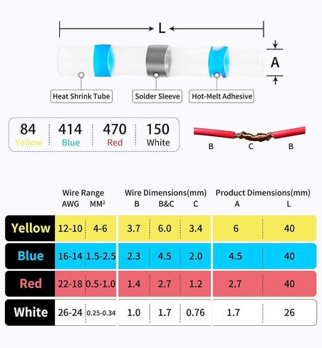 340PCS Solder Seal Wire Connectors - Heat Shrink Wire Connectors Waterproof Solder Butt Connector Kit Insulated Terminals for Marine Automotive Boat Truck Wire Joint in Saudi Arabia