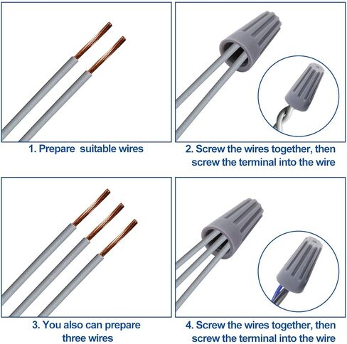 صواميل الأسلاك، أغطية الأسلاك، الموصلات الكهربائية، موصلات الأسلاك العازلة، صامولة الأسلاك، موصلات صواميل الأسلاك، إدراج ملفوف مع زنبرك، للتوصيل السريع (رمادي، 60 قطعة) in Kuwait